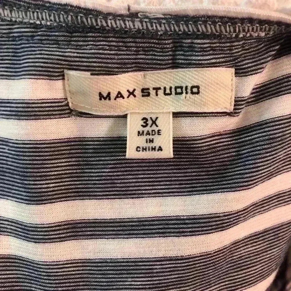 Max Studio Womens 3X Blue and White Stripe Crochet Blouse Sleeveless V-Neck - Picture 3 of 5